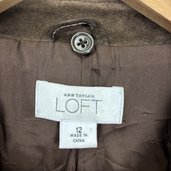 LOFT Brown Genuine Suede Leather Crop Blazer Jacket Women Size 12 Y2K Equestrian - Picture 9 of 16